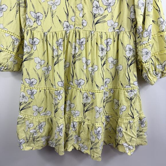 Anthropologie Maeve Bettina Ladder Lace Mini Dress Small Linen Floral Oversized - Picture 4 of 15